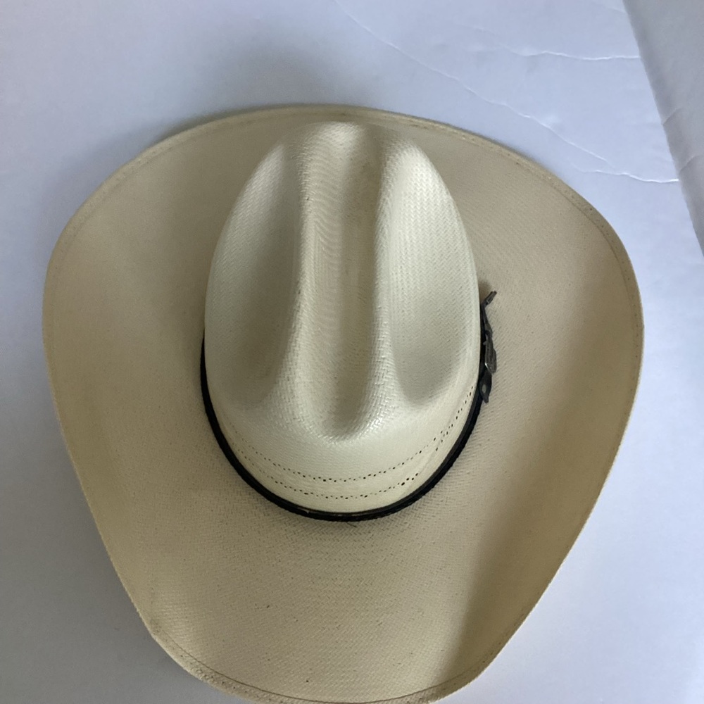 Larry Mahan 10X Straw Cowboy Hat Ivory Vented Crown Milano Hat Co Size 7 1/8 - Picture 10 of 16